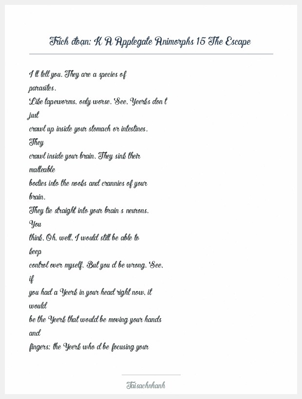 Trích đoạn K A Applegate Animorphs 15 The Escape