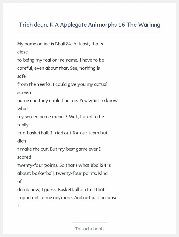 Trích đoạn K A Applegate Animorphs 16 The Warinng
