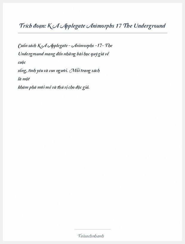 Trích đoạn K A Applegate Animorphs 17 The Underground