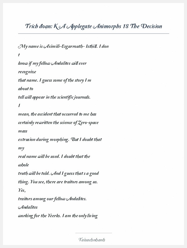 Trích đoạn K A Applegate Animorphs 18 The Decision