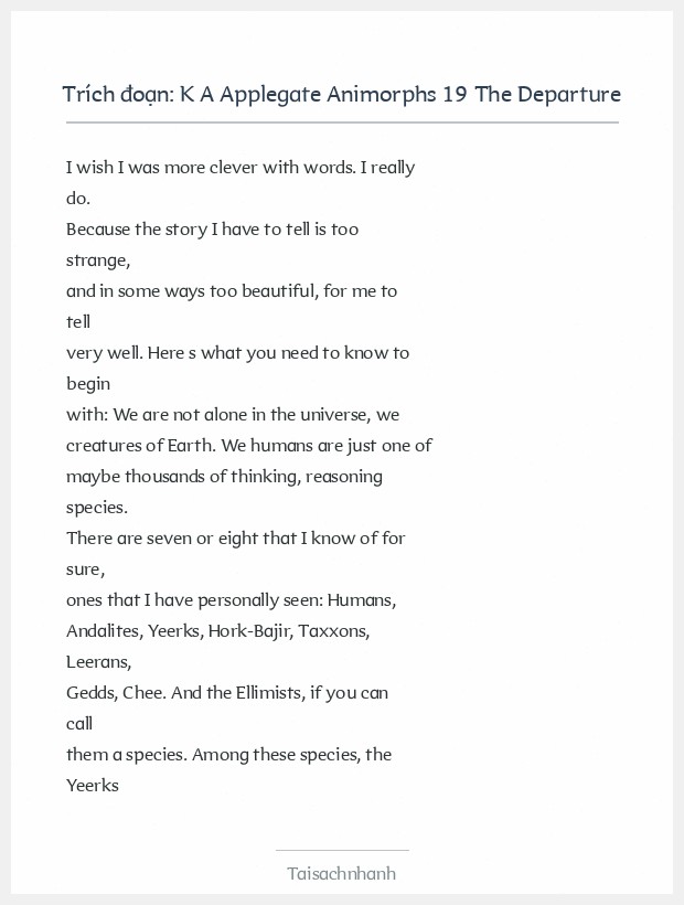 Trích đoạn K A Applegate Animorphs 19 The Departure
