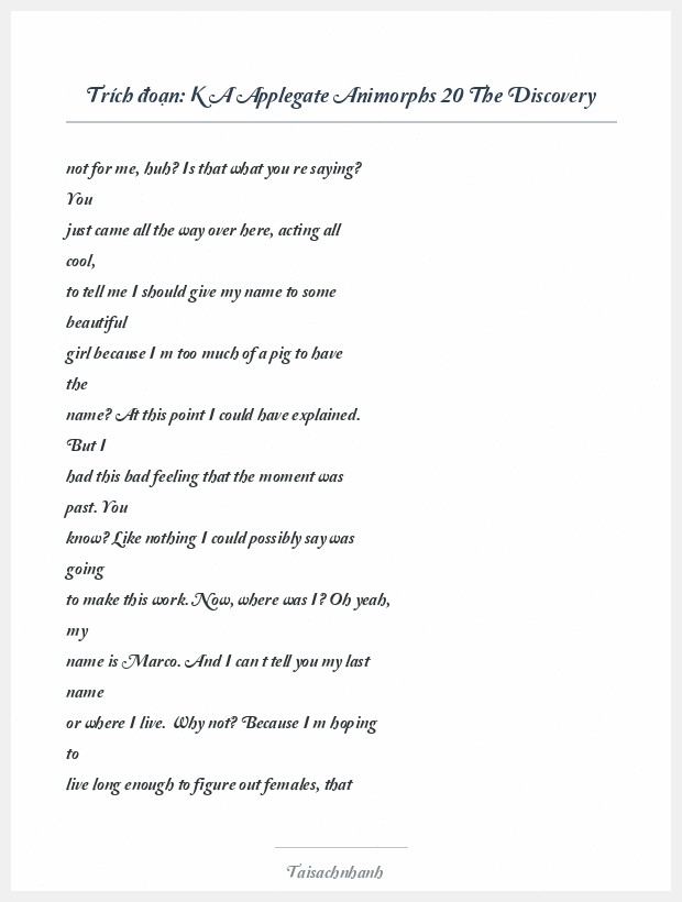 Trích đoạn K A Applegate Animorphs 20 The Discovery
