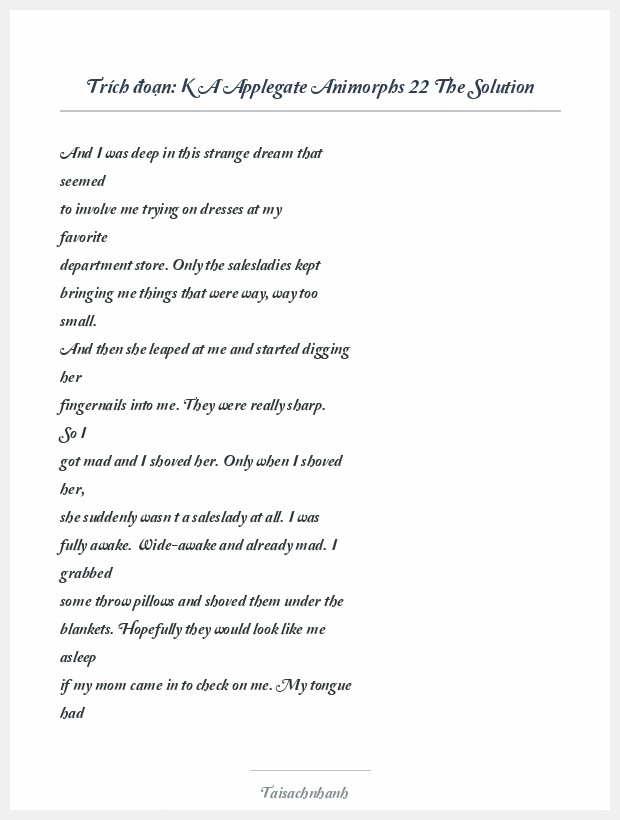 Trích đoạn K A Applegate Animorphs 22 The Solution