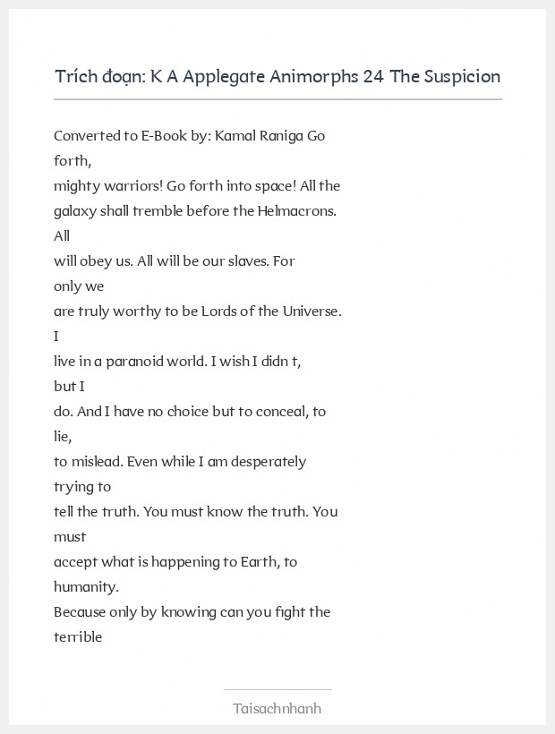 Trích đoạn K A Applegate Animorphs 24 The Suspicion