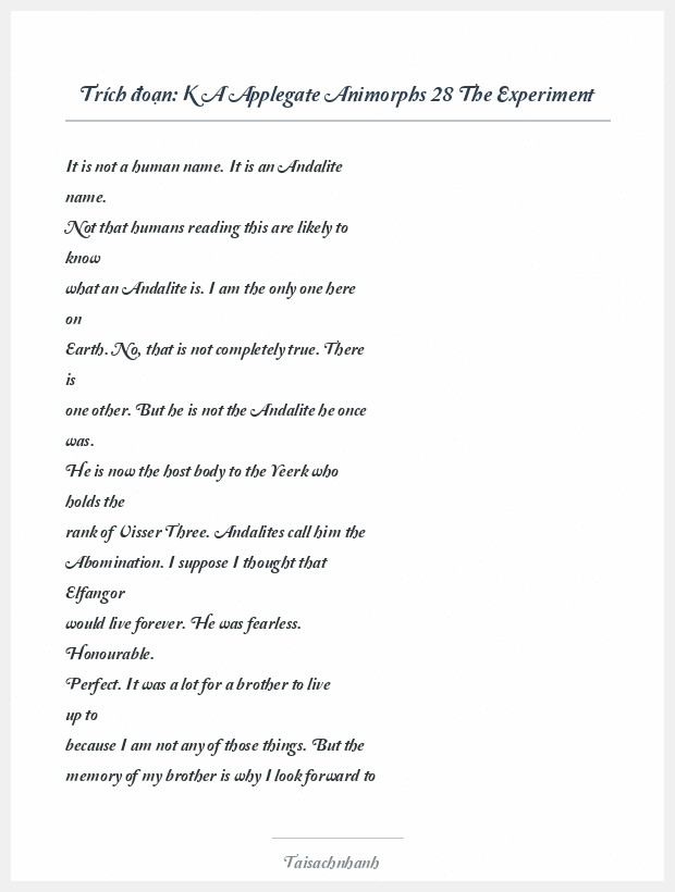 Trích đoạn K A Applegate Animorphs 28 The Experiment