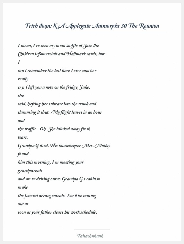 Trích đoạn K A Applegate Animorphs 30 The Reunion