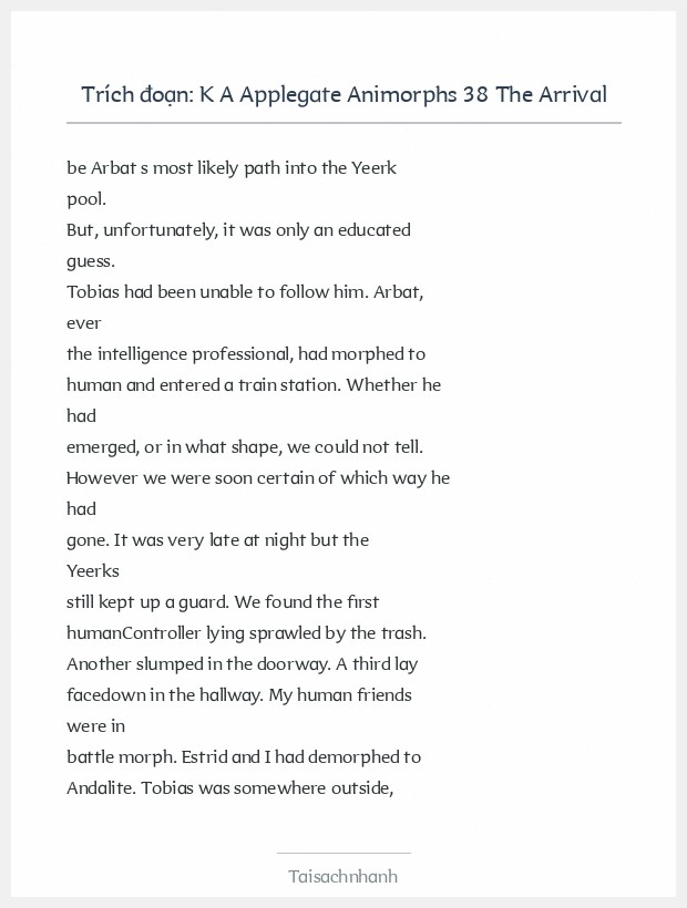Trích đoạn K A Applegate Animorphs 38 The Arrival