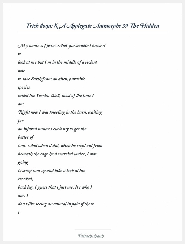 Trích đoạn K A Applegate Animorphs 39 The Hidden