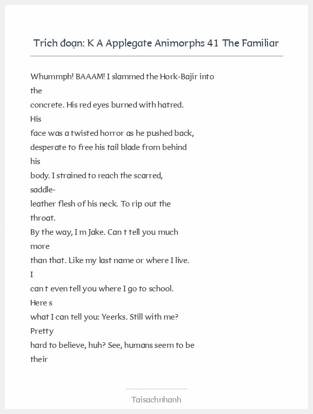 Trích đoạn K A Applegate Animorphs 41 The Familiar