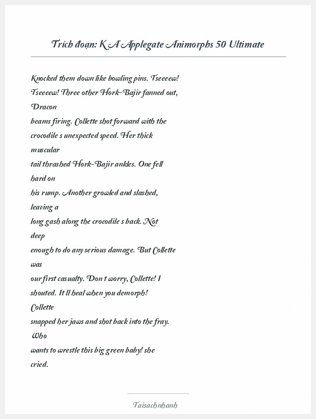 Trích đoạn K A Applegate Animorphs 50 Ultimate