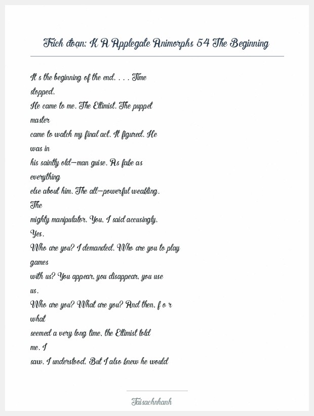 Trích đoạn K A Applegate Animorphs 54 The Beginning