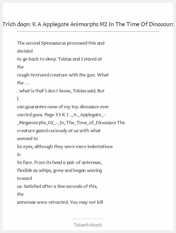 Trích đoạn K A Applegate Animorphs M2 In The Time Of Dinosaurs