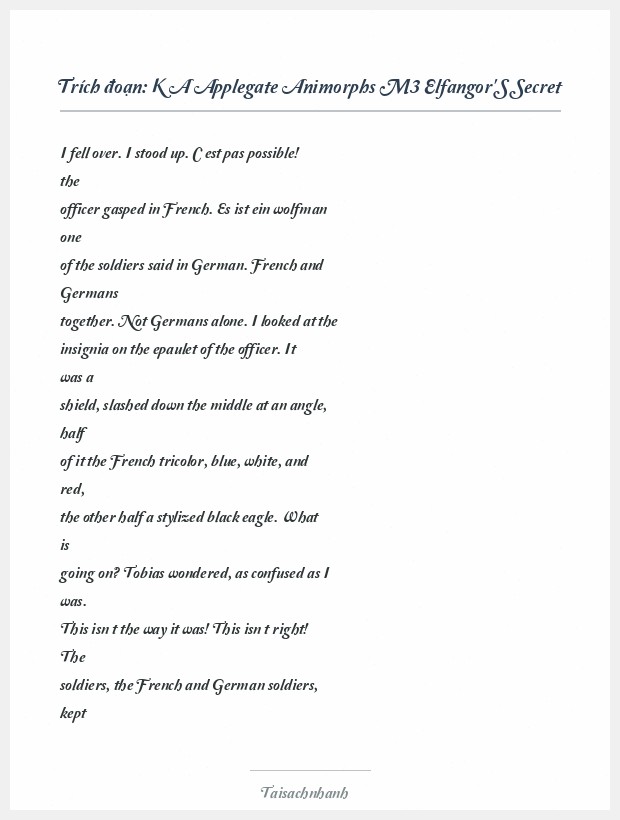 Trích đoạn K A Applegate Animorphs M3 Elfangor'S Secret
