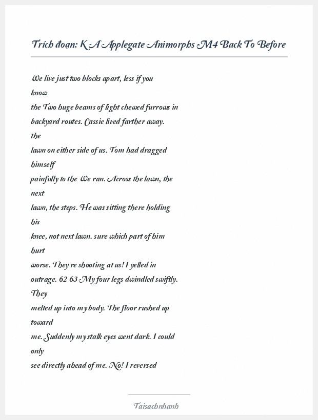 Trích đoạn K A Applegate Animorphs M4 Back To Before