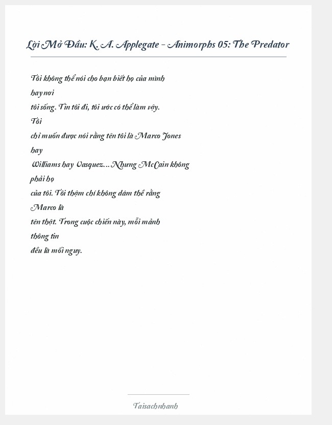 Trích đoạn K. A. Applegate - Animorphs 05: The Predator
