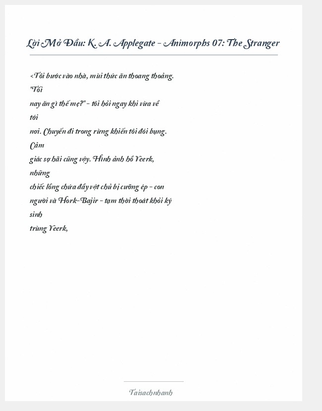 Trích đoạn K. A. Applegate - Animorphs 07: The Stranger
