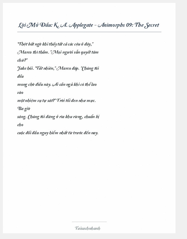 Trích đoạn K. A. Applegate - Animorphs 09: The Secret