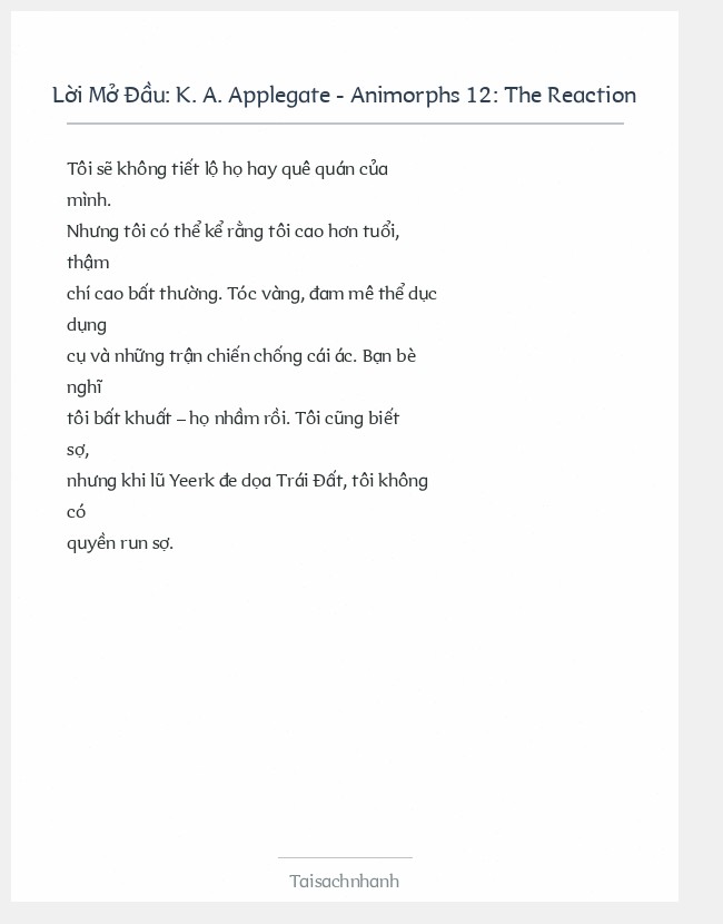 Trích đoạn K. A. Applegate - Animorphs 12: The Reaction