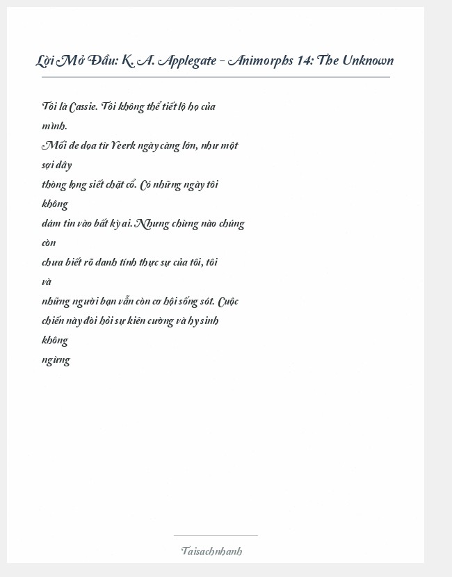 Trích đoạn K. A. Applegate - Animorphs 14: The Unknown