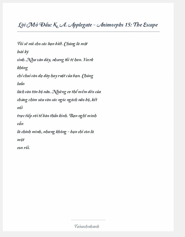 Trích đoạn K. A. Applegate - Animorphs 15: The Escape