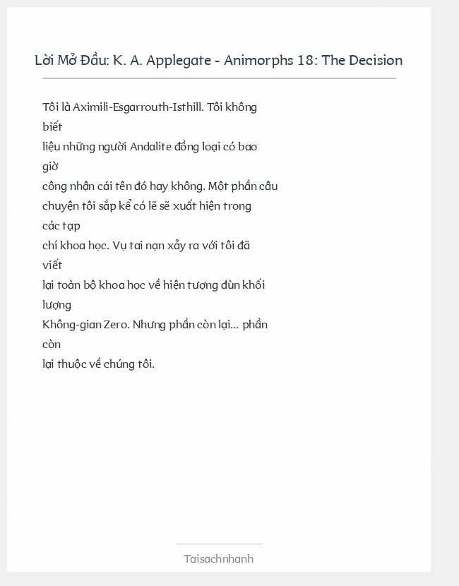 Trích đoạn K. A. Applegate - Animorphs 18: The Decision
