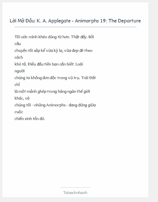 Trích đoạn K. A. Applegate - Animorphs 19: The Departure
