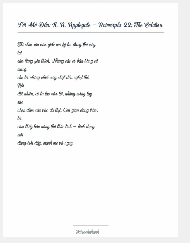 Trích đoạn K. A. Applegate - Animorphs 22: The Solution