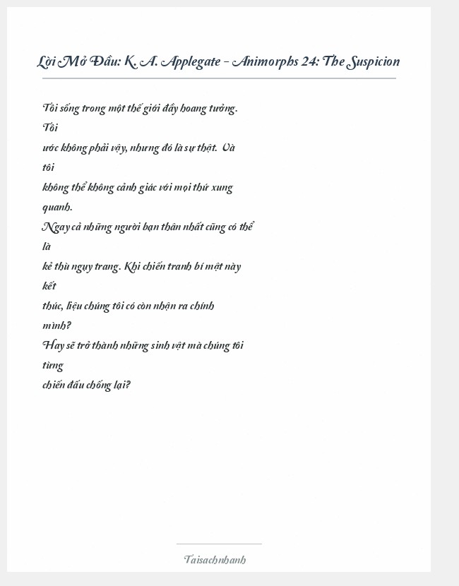 Trích đoạn K. A. Applegate - Animorphs 24: The Suspicion