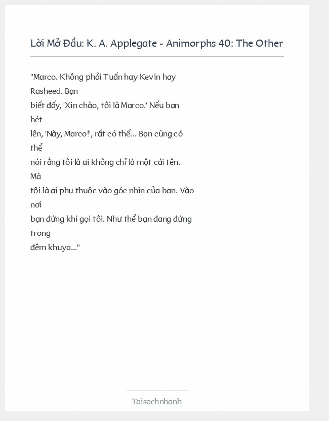 Trích đoạn K. A. Applegate - Animorphs 40: The Other