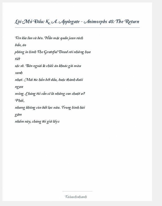 Trích đoạn K. A. Applegate - Animorphs 48: The Return