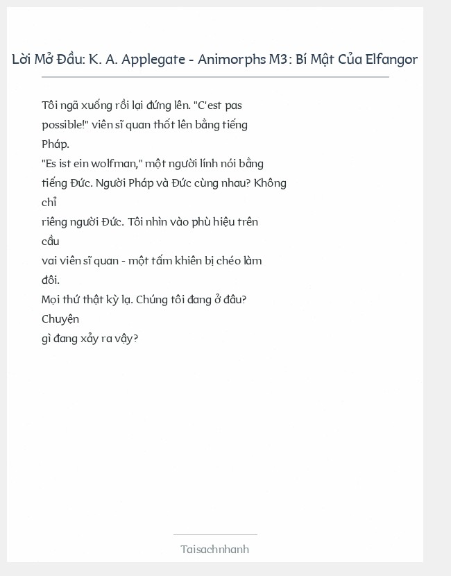 Trích đoạn K. A. Applegate - Animorphs M3: Bí Mật Của Elfangor