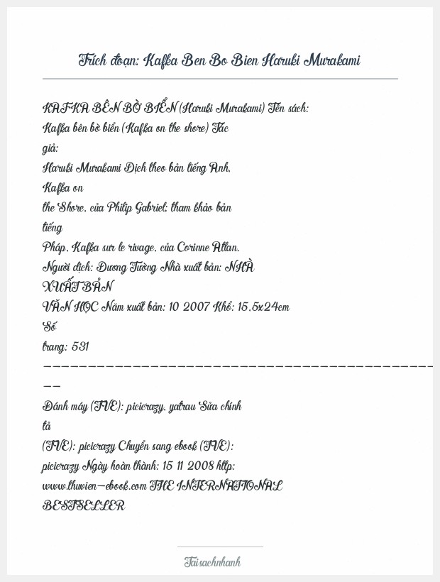 Trích đoạn Kafka Ben Bo Bien Haruki Murakami