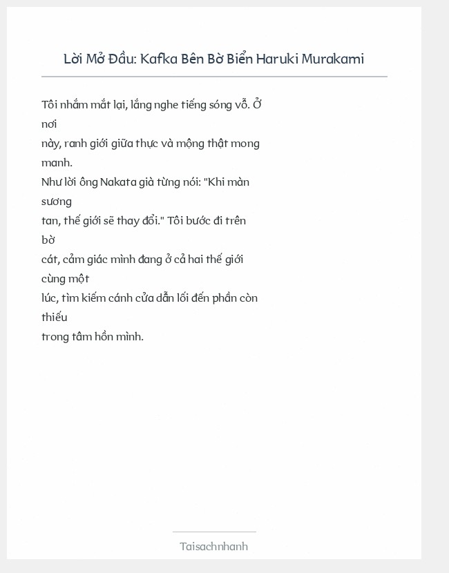Trích đoạn Kafka Bên Bờ Biển Haruki Murakami
