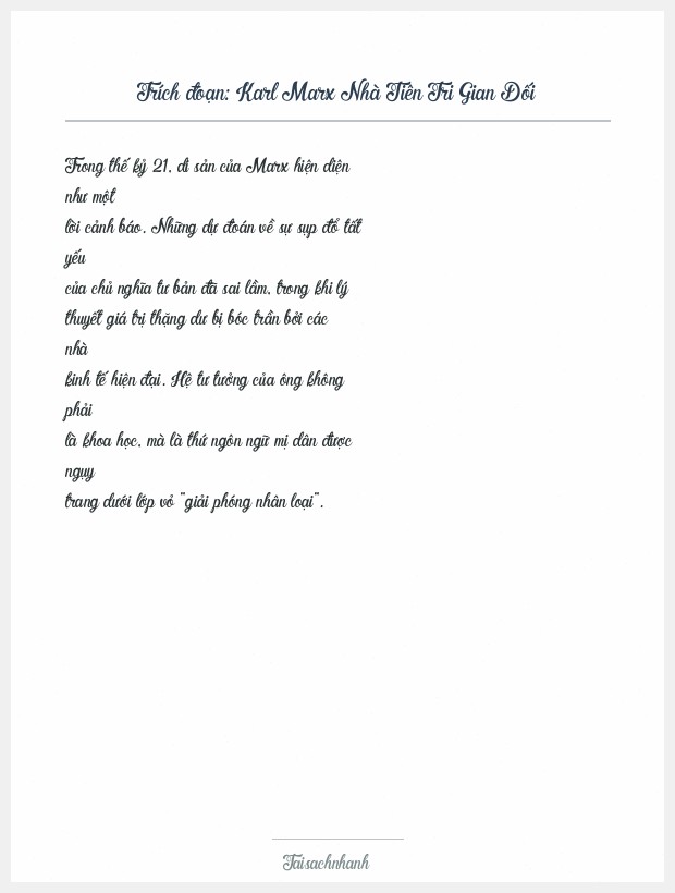 Trích đoạn Karl Marx Nhà Tiên Tri Gian Dối