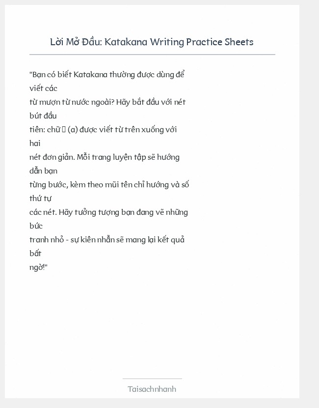 Trích đoạn Katakana Writing Practice Sheets