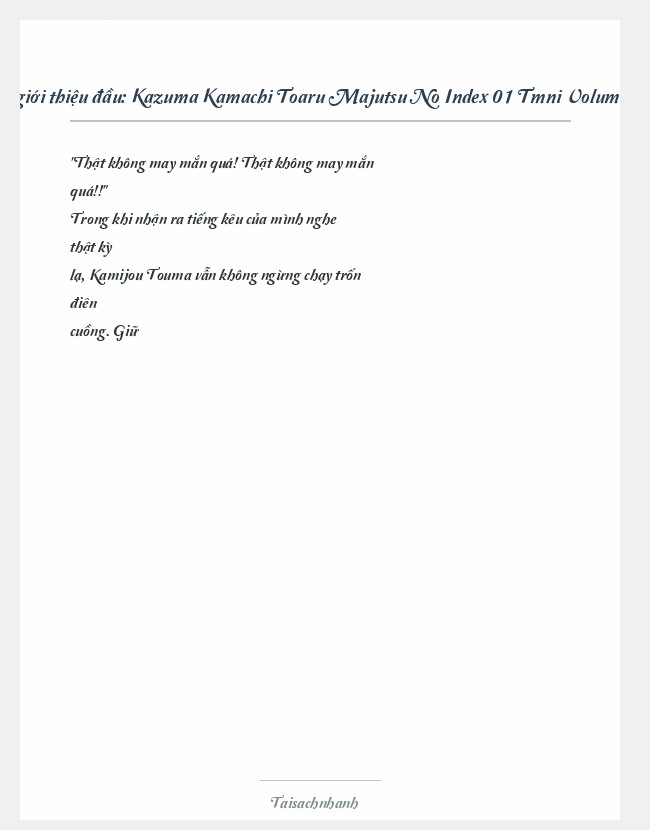 Trích đoạn Kazuma Kamachi Toaru Majutsu No Index 01 Tmni Volume 01