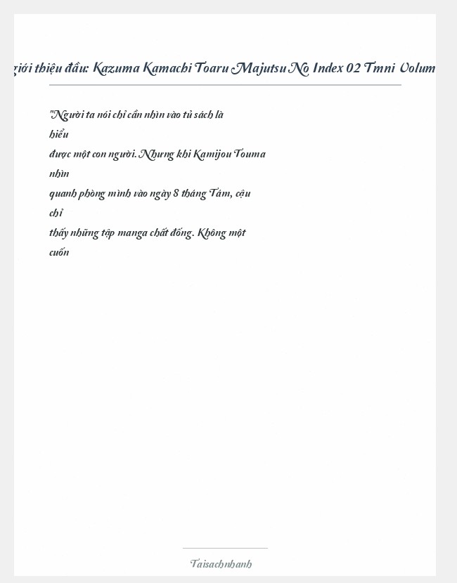 Trích đoạn Kazuma Kamachi Toaru Majutsu No Index 02 Tmni Volume 02