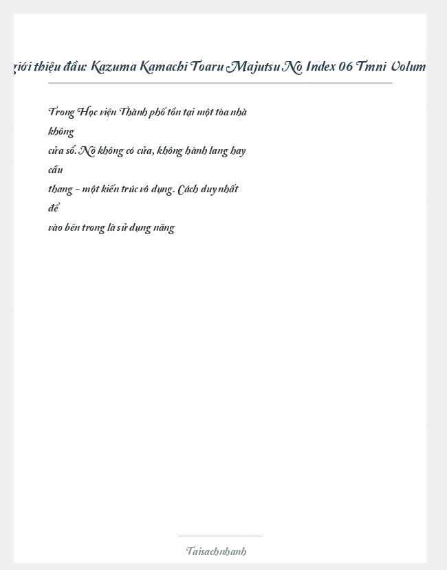 Trích đoạn Kazuma Kamachi Toaru Majutsu No Index 06 Tmni Volume 06