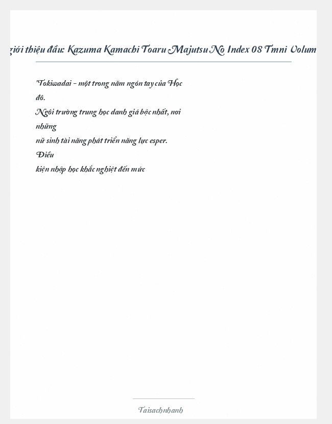 Trích đoạn Kazuma Kamachi Toaru Majutsu No Index 08 Tmni Volume 08