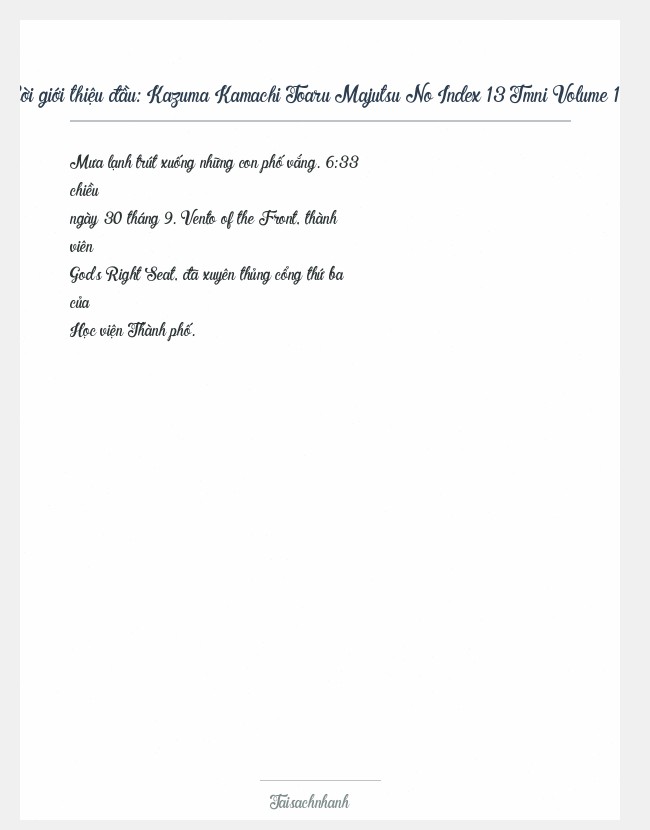 Trích đoạn Kazuma Kamachi Toaru Majutsu No Index 13 Tmni Volume 13