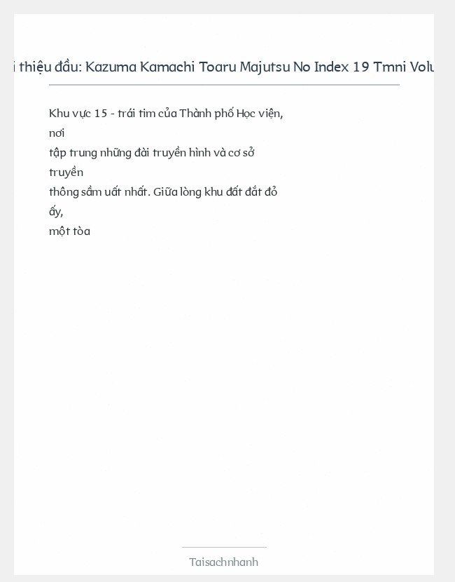 Trích đoạn Kazuma Kamachi Toaru Majutsu No Index 19 Tmni Volume 19
