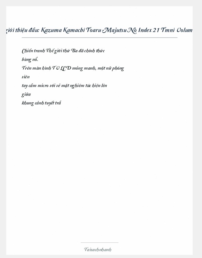Trích đoạn Kazuma Kamachi Toaru Majutsu No Index 21 Tmni Volume 21