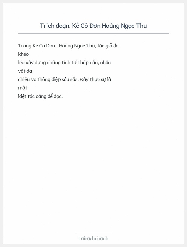 Trích đoạn Kẻ Cô Đơn Hoàng Ngọc Thu