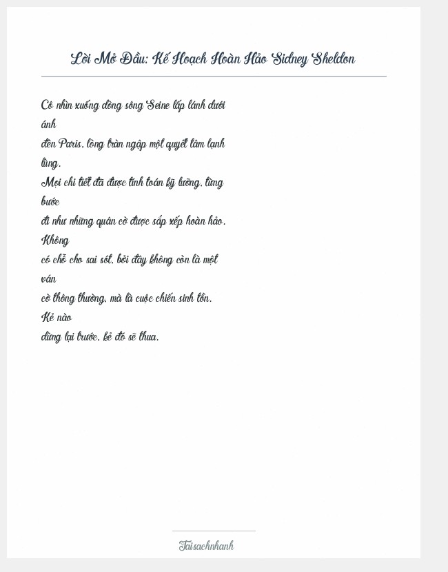 Trích đoạn Kế Hoạch Hoàn Hảo Sidney Sheldon