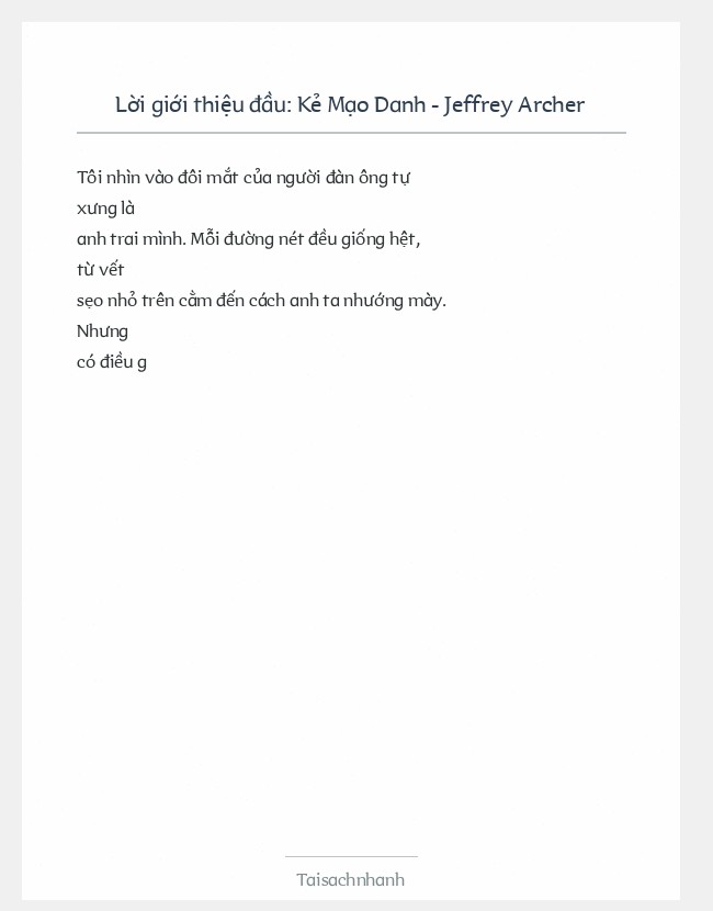 Trích đoạn Kẻ Mạo Danh - Jeffrey Archer