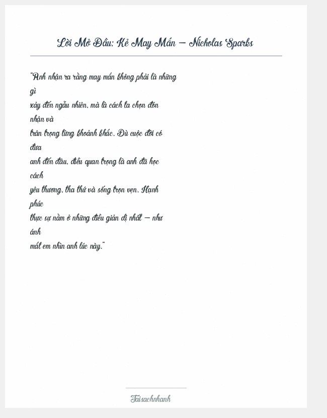 Trích đoạn Kẻ May Mắn - Nicholas Sparks