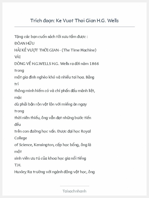 Trích đoạn Ke Vuot Thoi Gian H.G. Wells