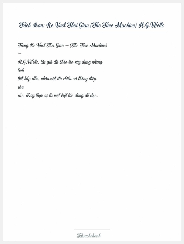 Trích đoạn Ke Vuot Thoi Gian (The Time Machine) H.G.Wells