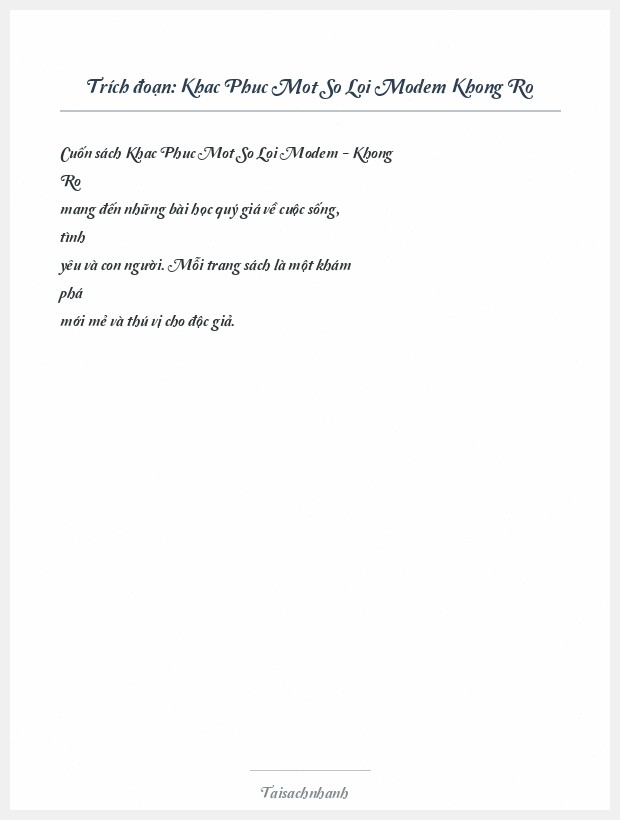 Trích đoạn Khac Phuc Mot So Loi Modem Khong Ro