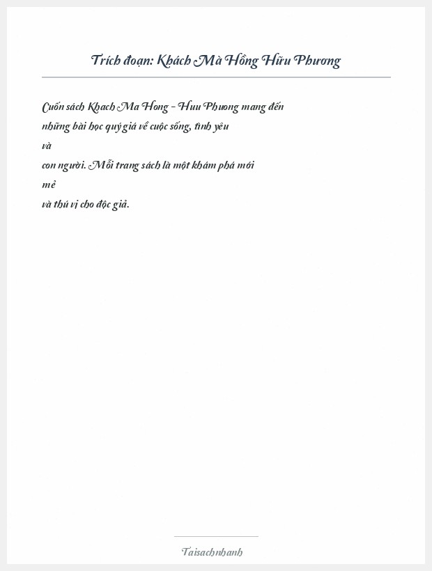 Trích đoạn Khách Mà Hồng Hữu Phương